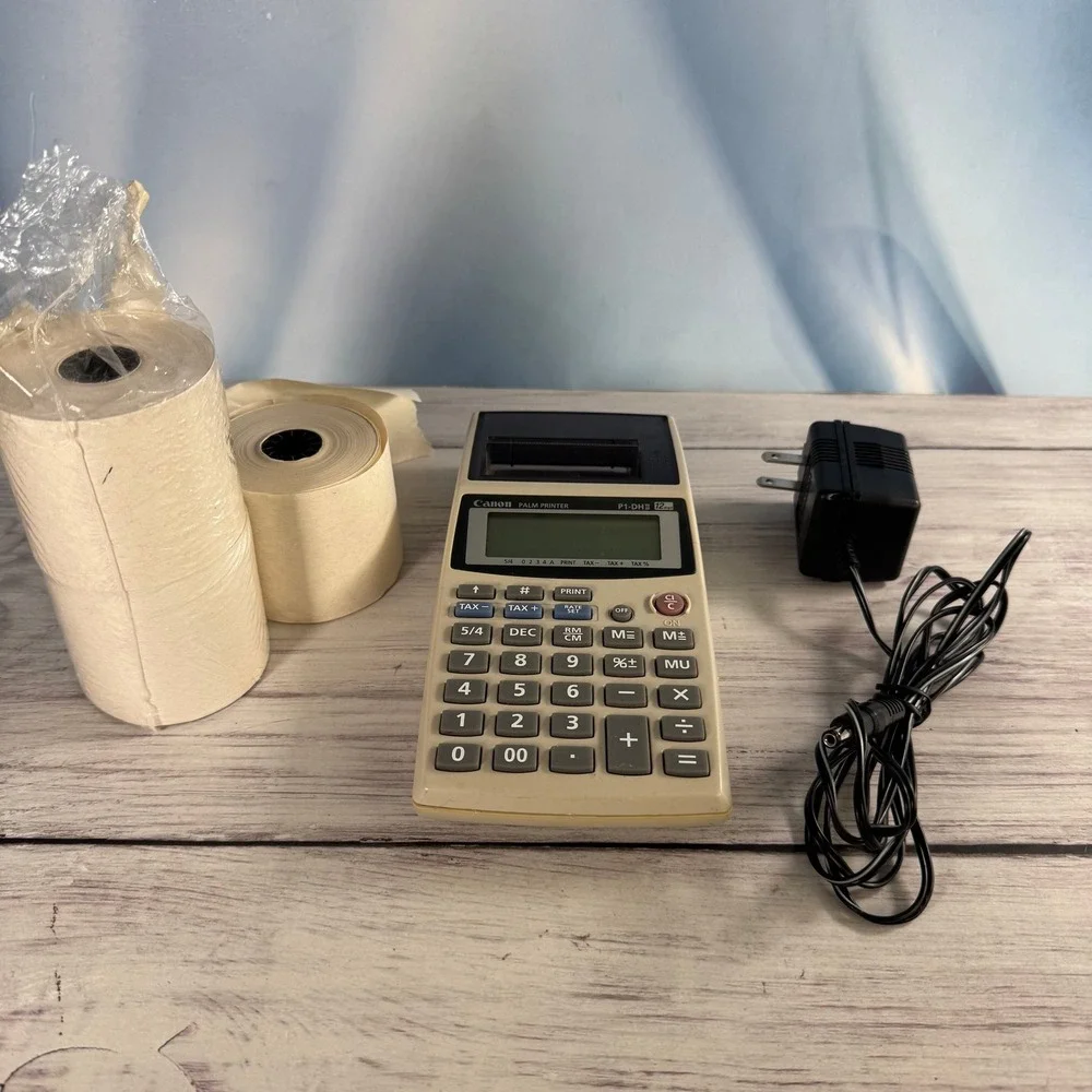 Canon P1-DII Palm Printer Calculator 12 Digit Beige Portable Printing Vintage